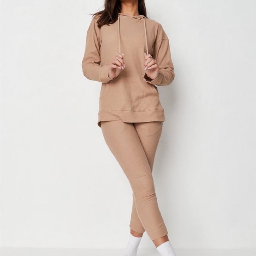 Missguided camel waffle texture loungewear set